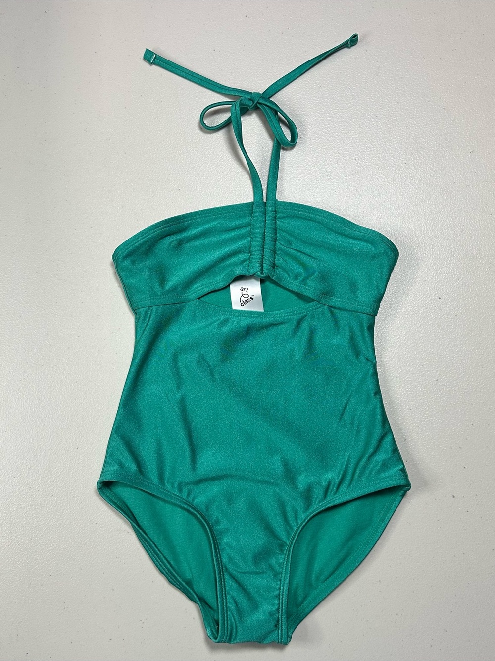 Art Class Girls One Piece Swimsuit Green Shimmer Halter Size S 6/7 NWT